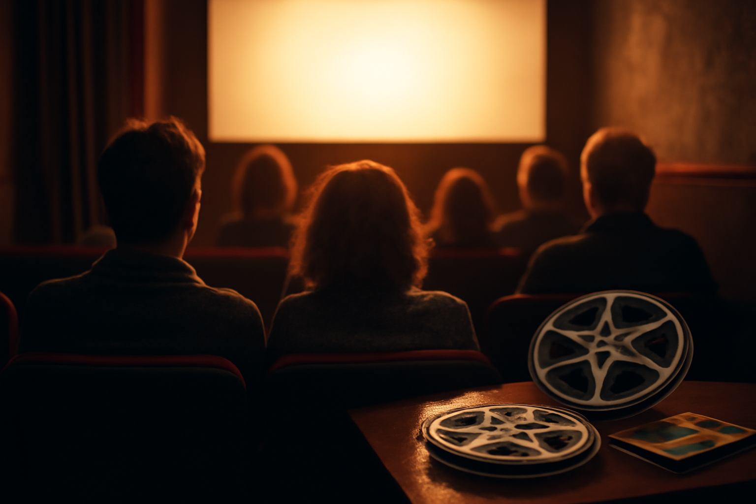 Penonton duduk di bioskop kecil saat pemutaran film festival