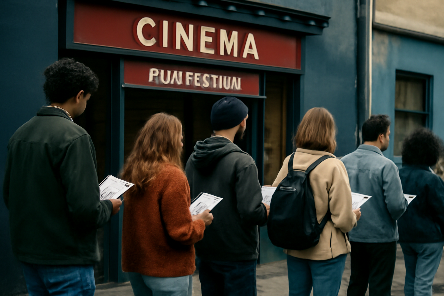 Antrean penonton di luar bioskop independen saat festival film